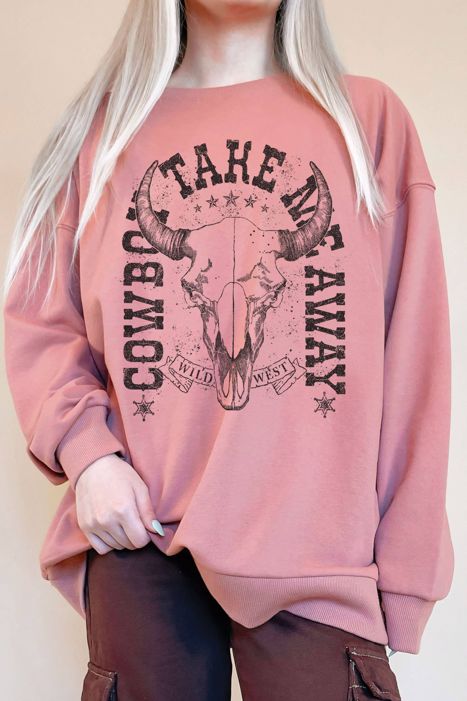 Cowboy Take Me Away Cow Oversize Graphic Terry Sweatshirts