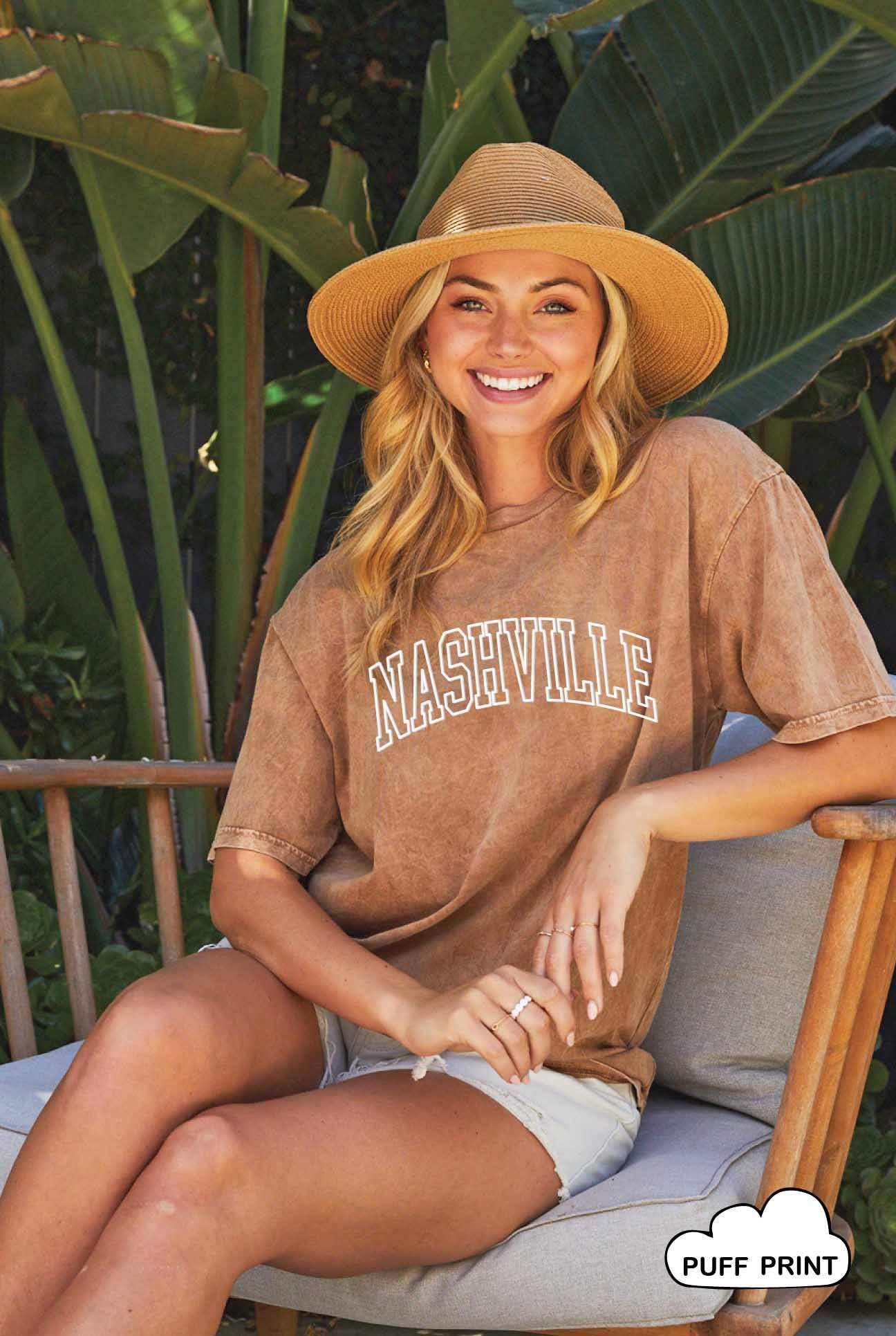 Nashville Puff Print Mineral Washed Graphic Top