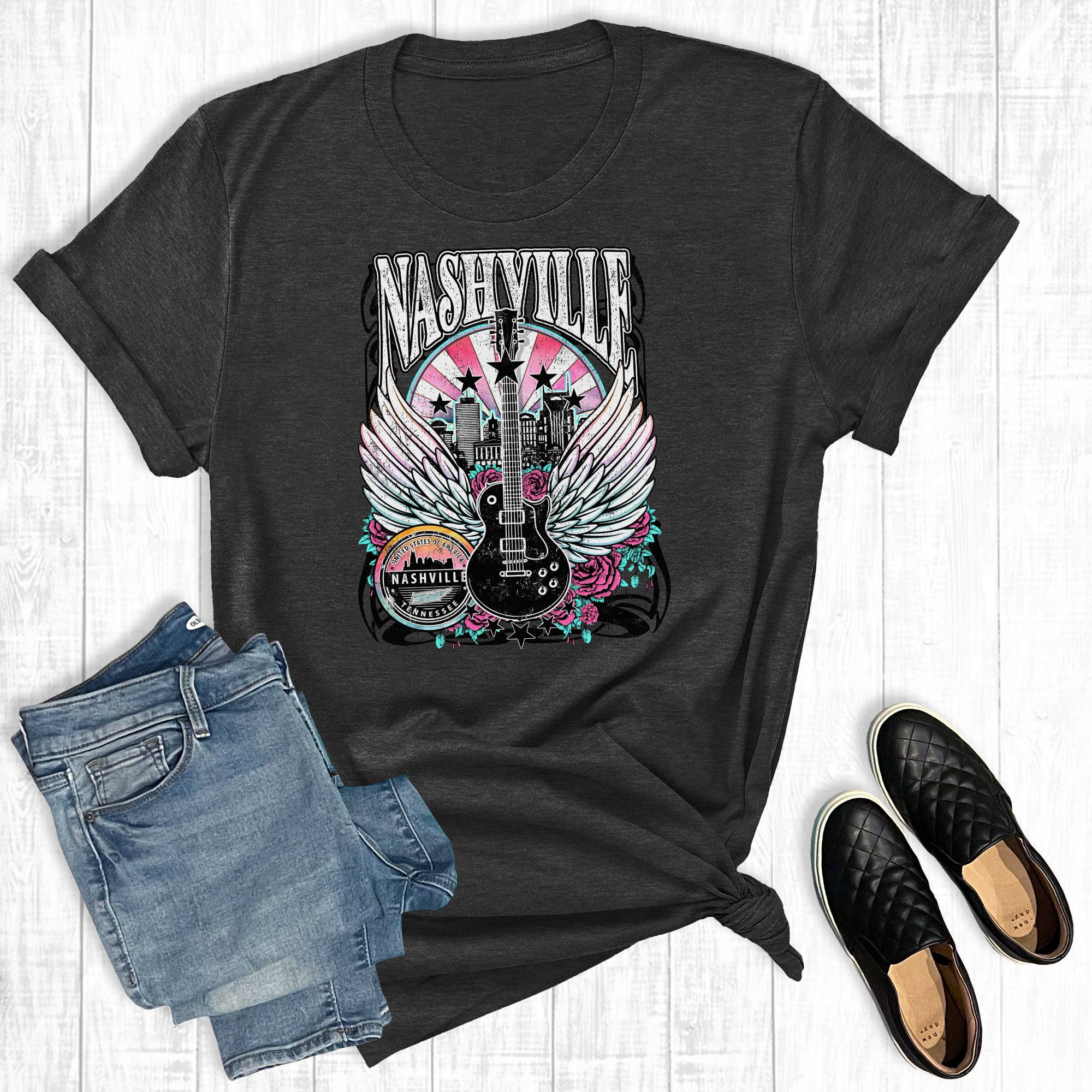 Western Nashville Music City Guitar Graphic Tee