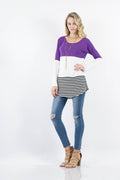..SI-11508 Long Sleeve Round Neck Color Block Top