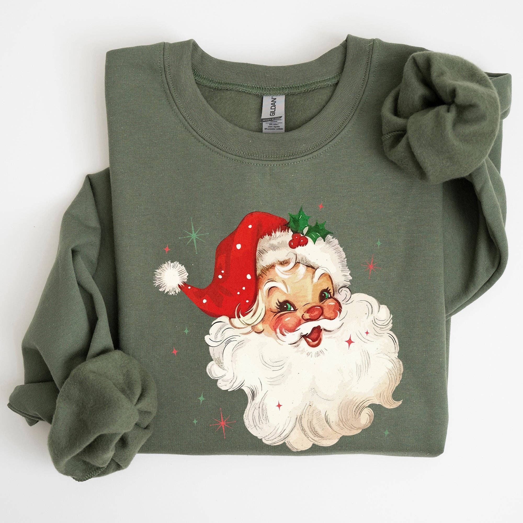 Retro Santa, Red Christmas Sparkles, Vintage Xmas Sweatshirt