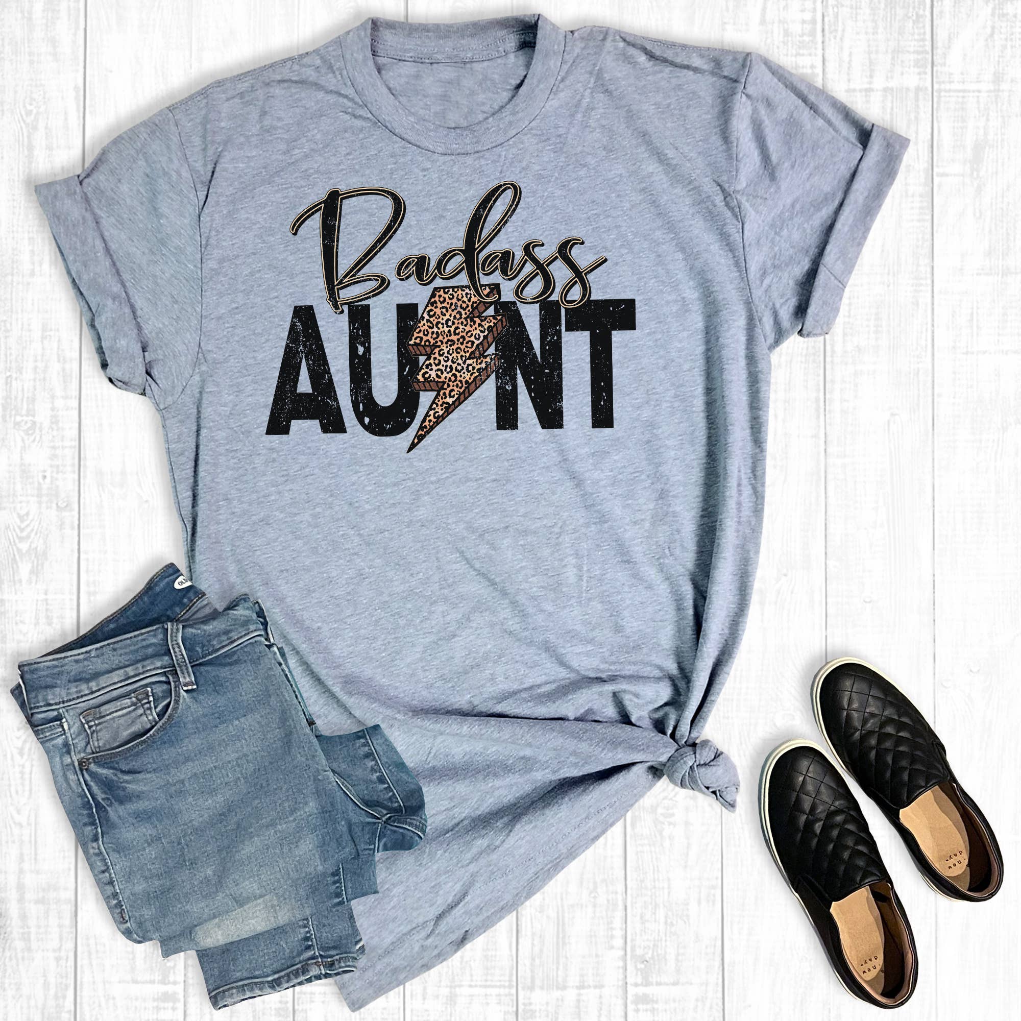 Leopard Bolt Bad A Aunt Graphic Tee
