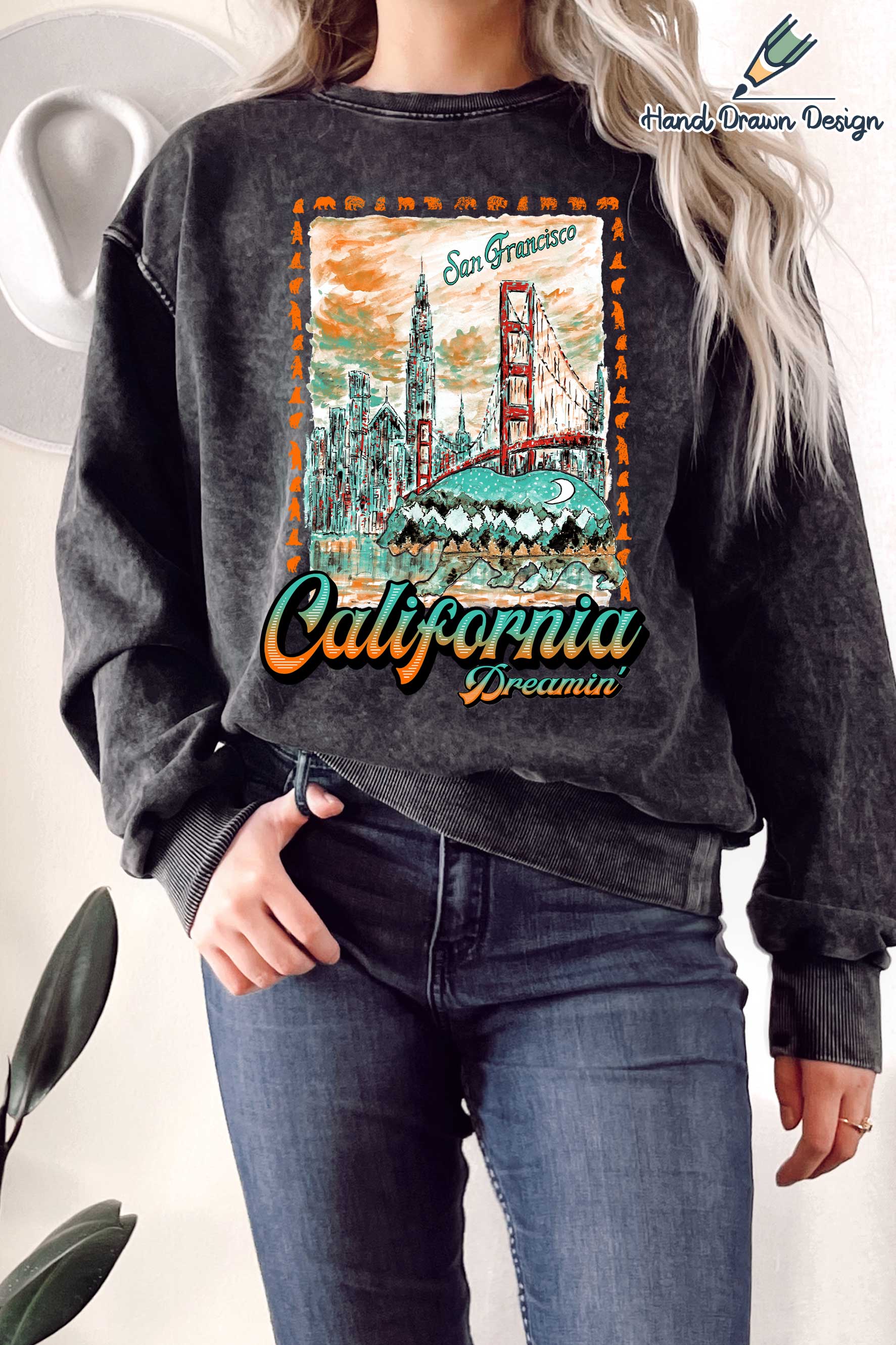 California Hand Drawn Mineral Graphix Terry Sweatshir
