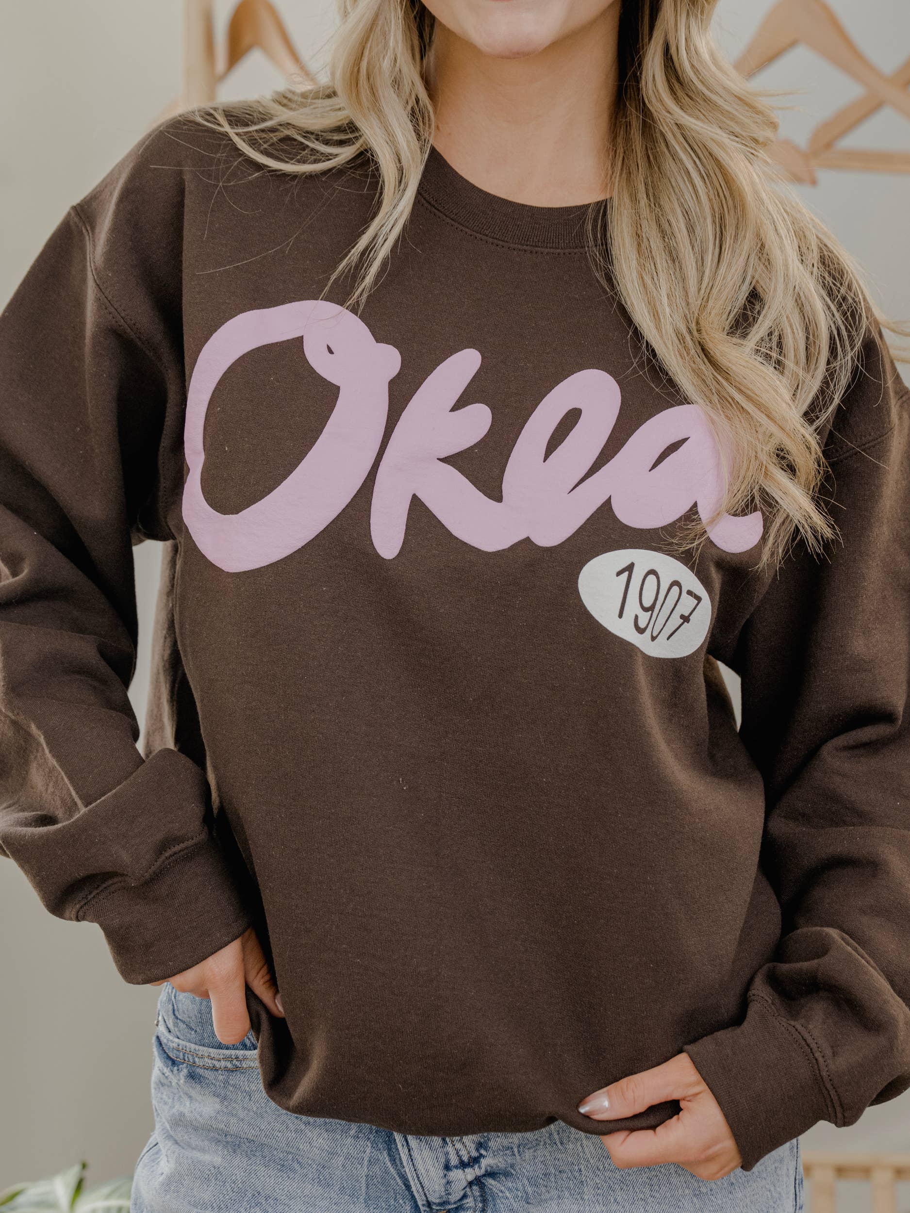 Oklahoma Okla 1907 Puff Ink Dark Brown Sweatshirt