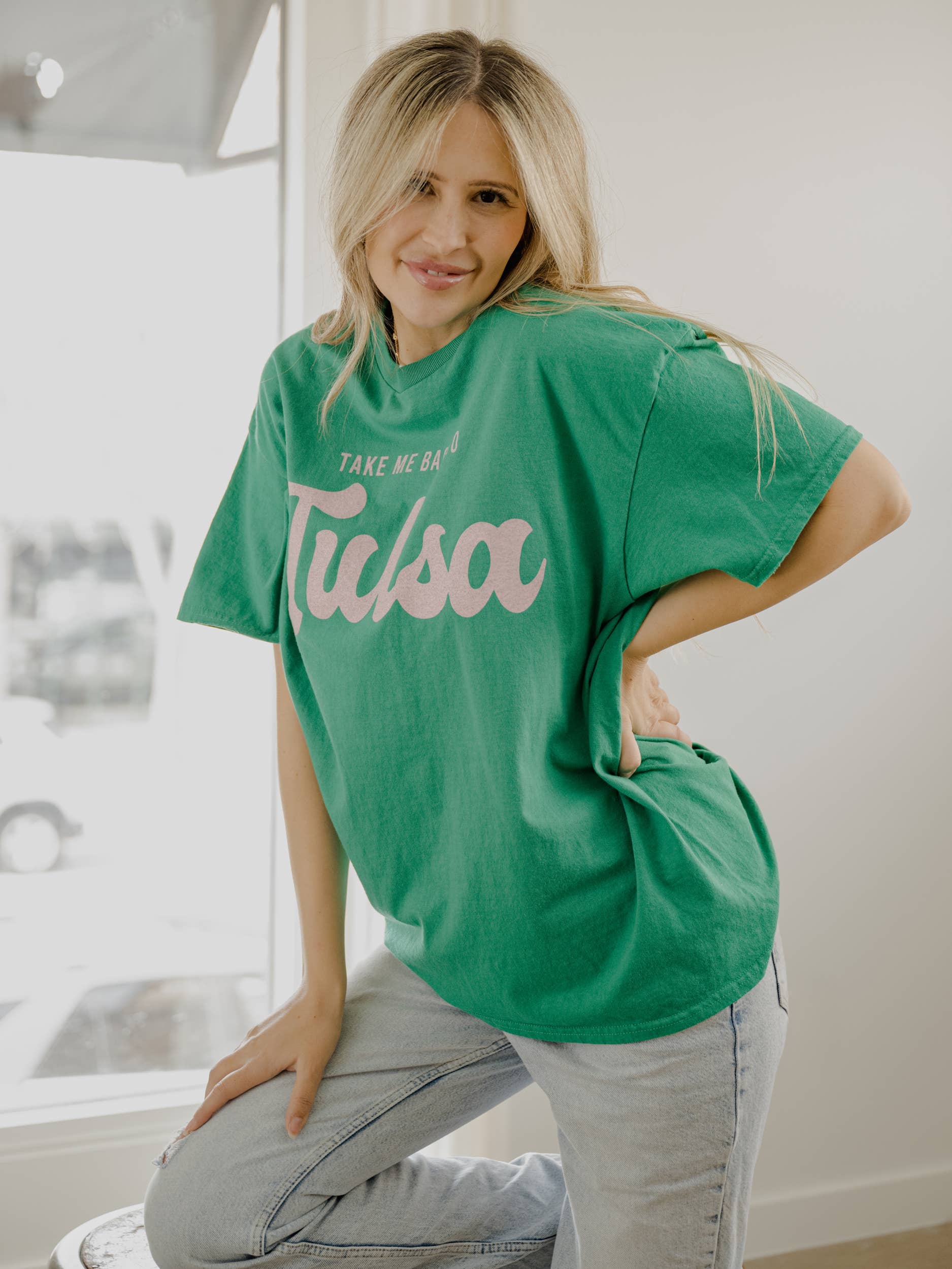 Take Me Back To Tulsa Green Thrifted Tee