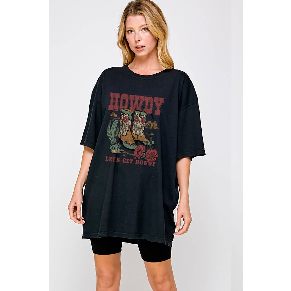 Howdy Lets Get Rowdy Vintage  Graphic  Oversized Tee