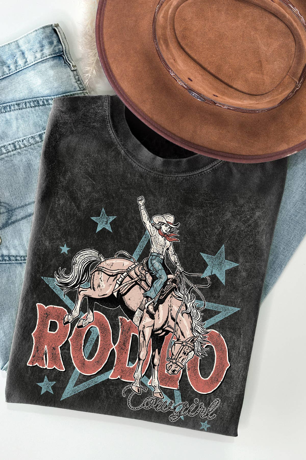 Women Rodeo Graphic Print Mineral Wash Top