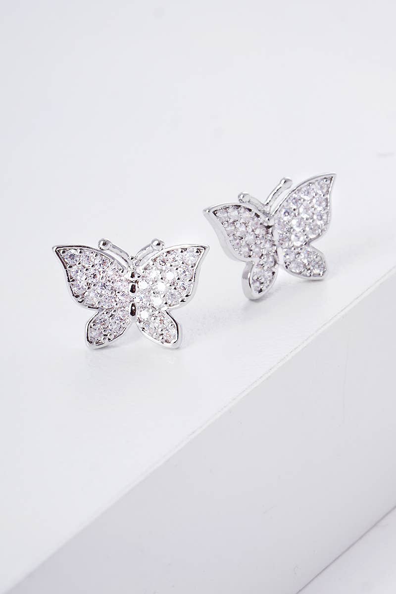 Small Cz Gold Dipped Butterfly Post Earrings