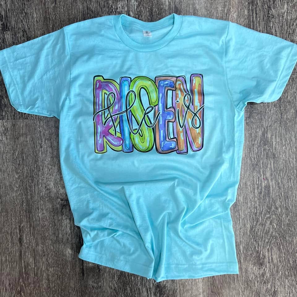 He Is Risen Messy Paint On Purist Blue Tee
