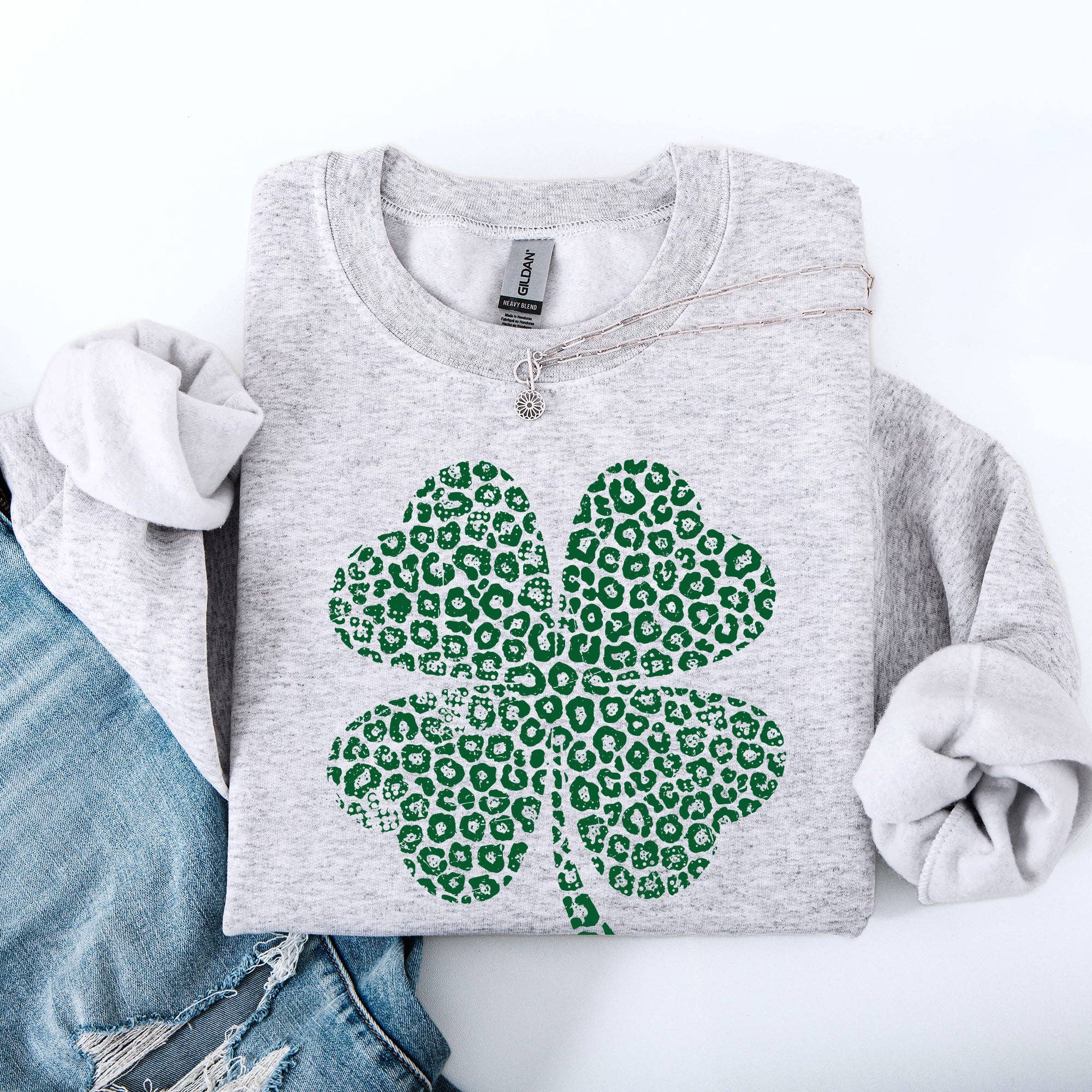 Vintage Leopard Print Shamrock, St Patrick's Day, Sweatshirt