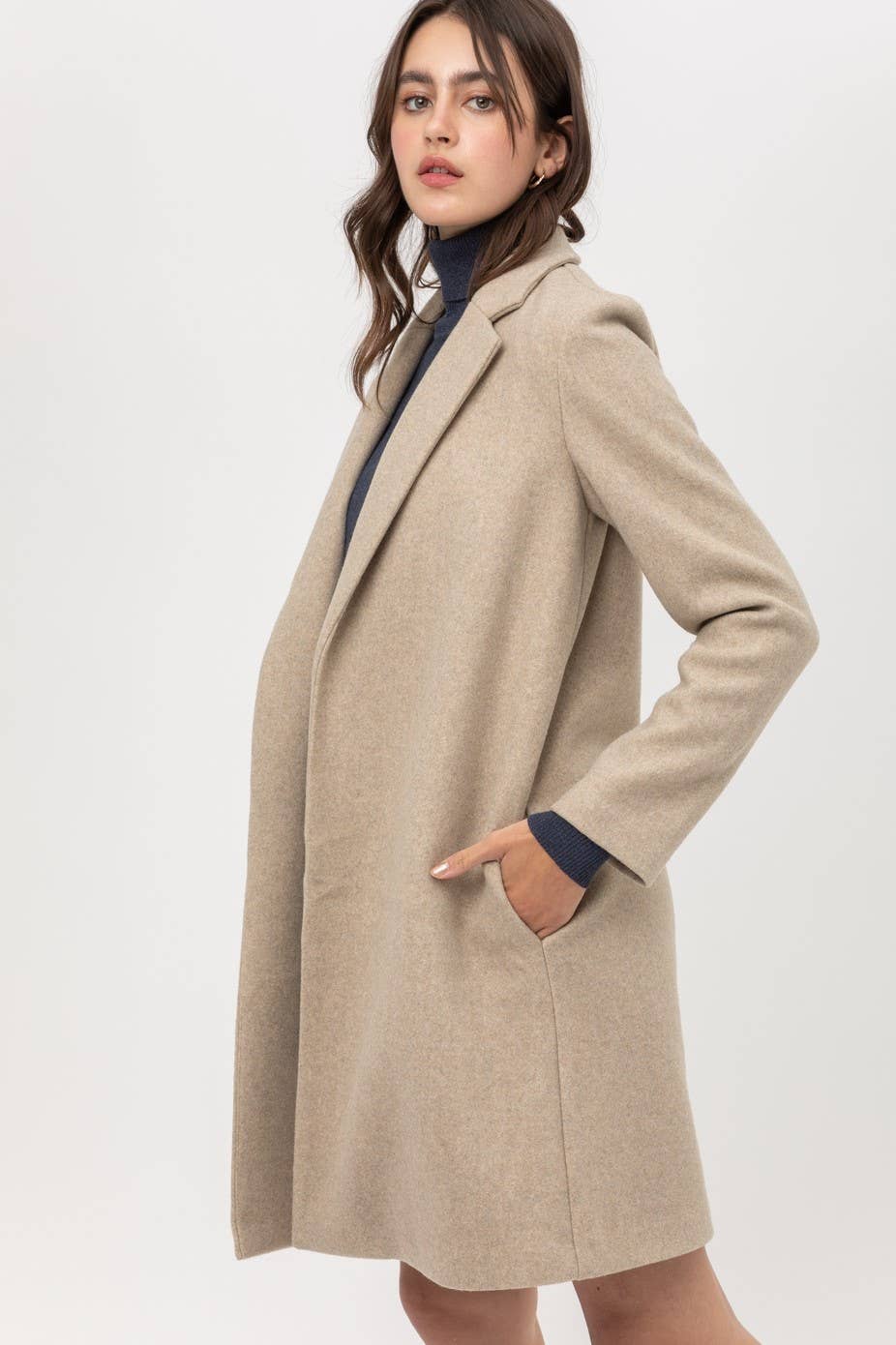 ....1002 Jacquard Fleece Long Coat w/ Side-Pockets SI-17508