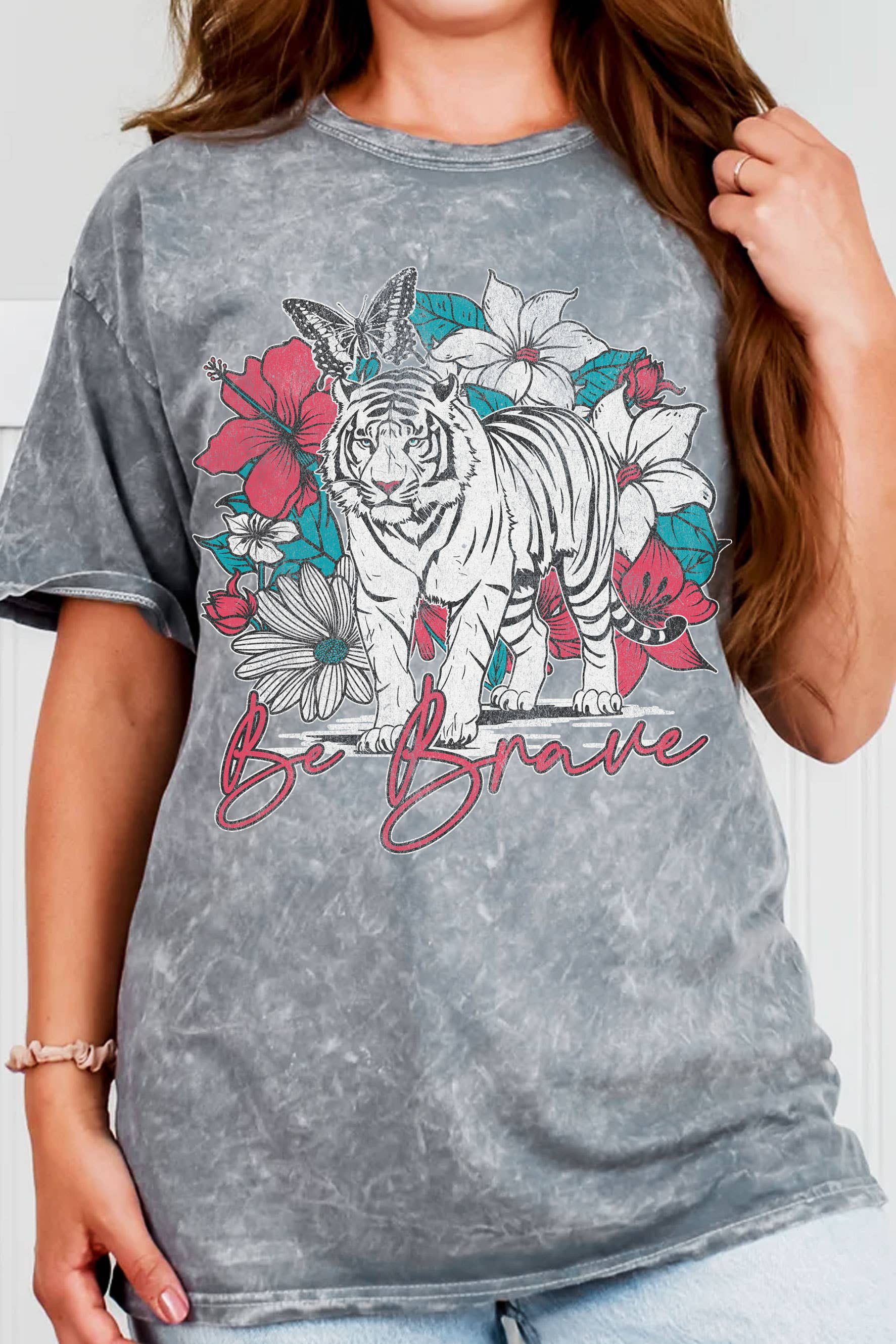 Be Brave Floral Tiger Mineral Graphic Tshirts