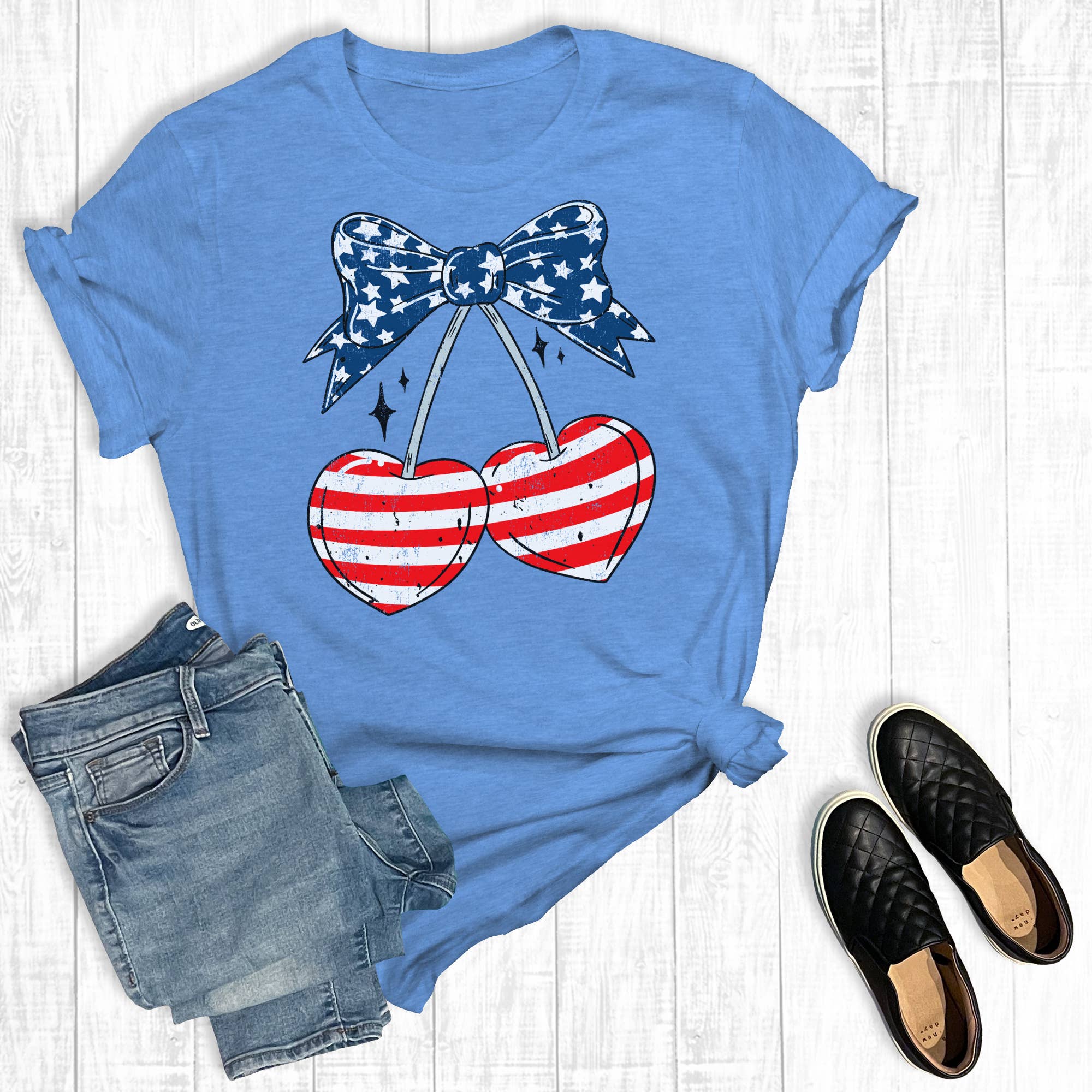 4th of July Coquette Cherry Bow Graphic Tee