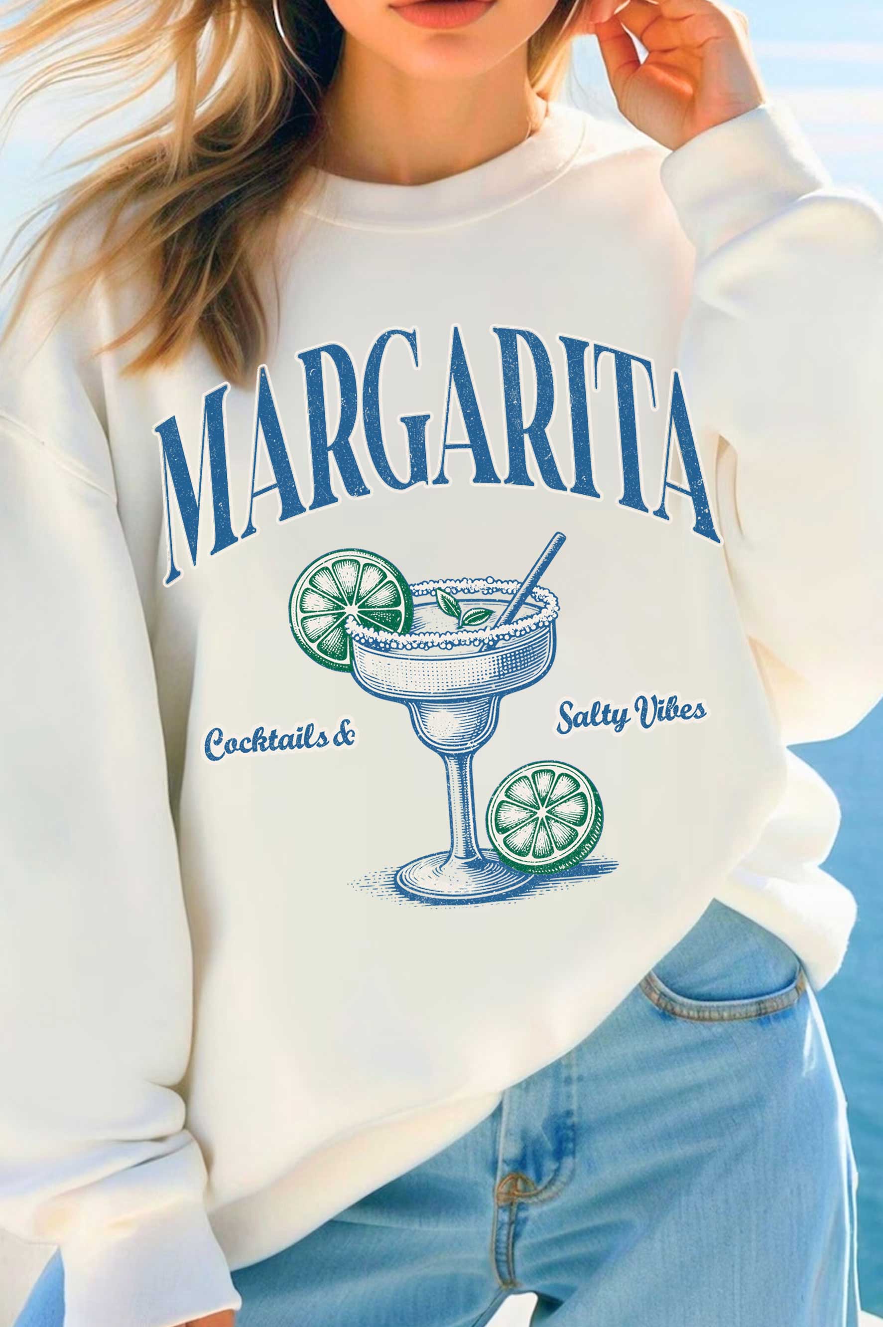 Margarita Cocktails Salty Vibes Graphic Brushed Sweatshirts