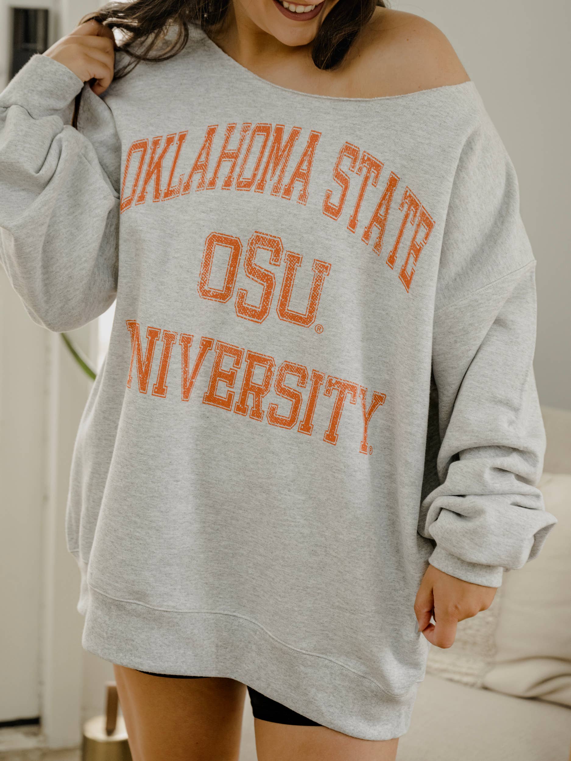 Osu Cowboys Vintage Sport Ash Gray Flashdance Sweatshirt
