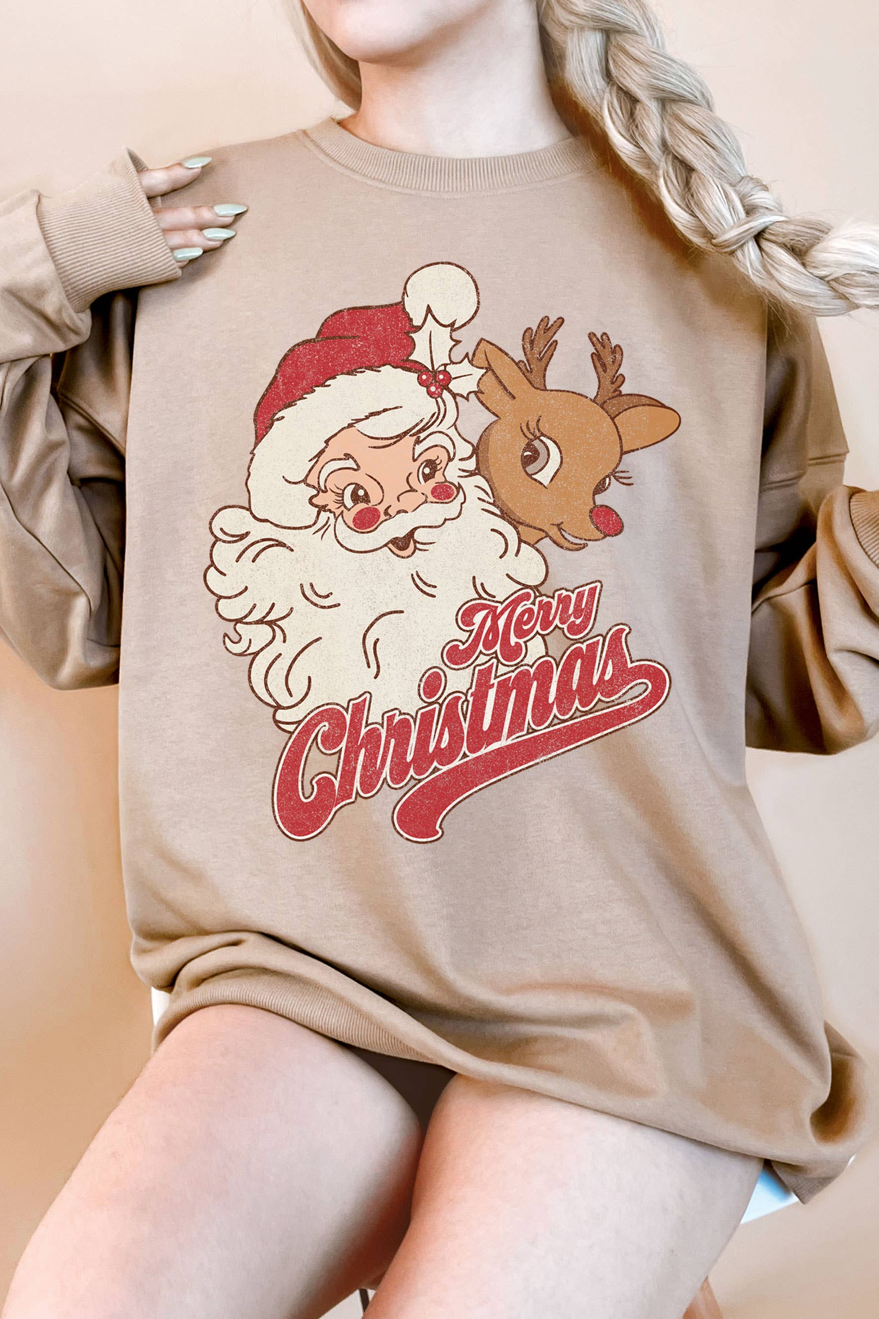 Santa&Rudolph Christmas Oversize Graphic Terry Sweatshirts