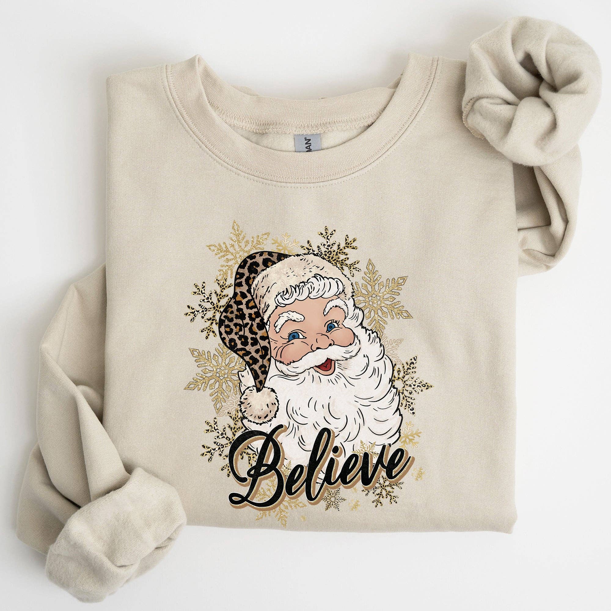 Santa Believe, Retro, Snowflakes, Christmas Xmas Sweatshirt
