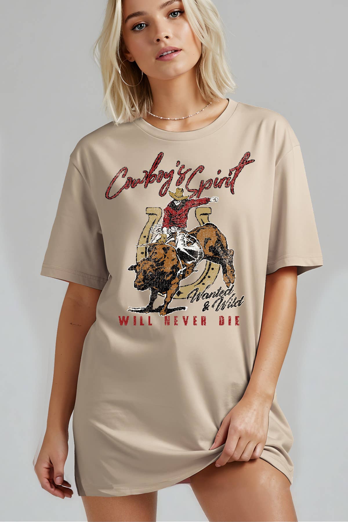 Women Cowboy Graphic Print Oversize Loose Fit Top