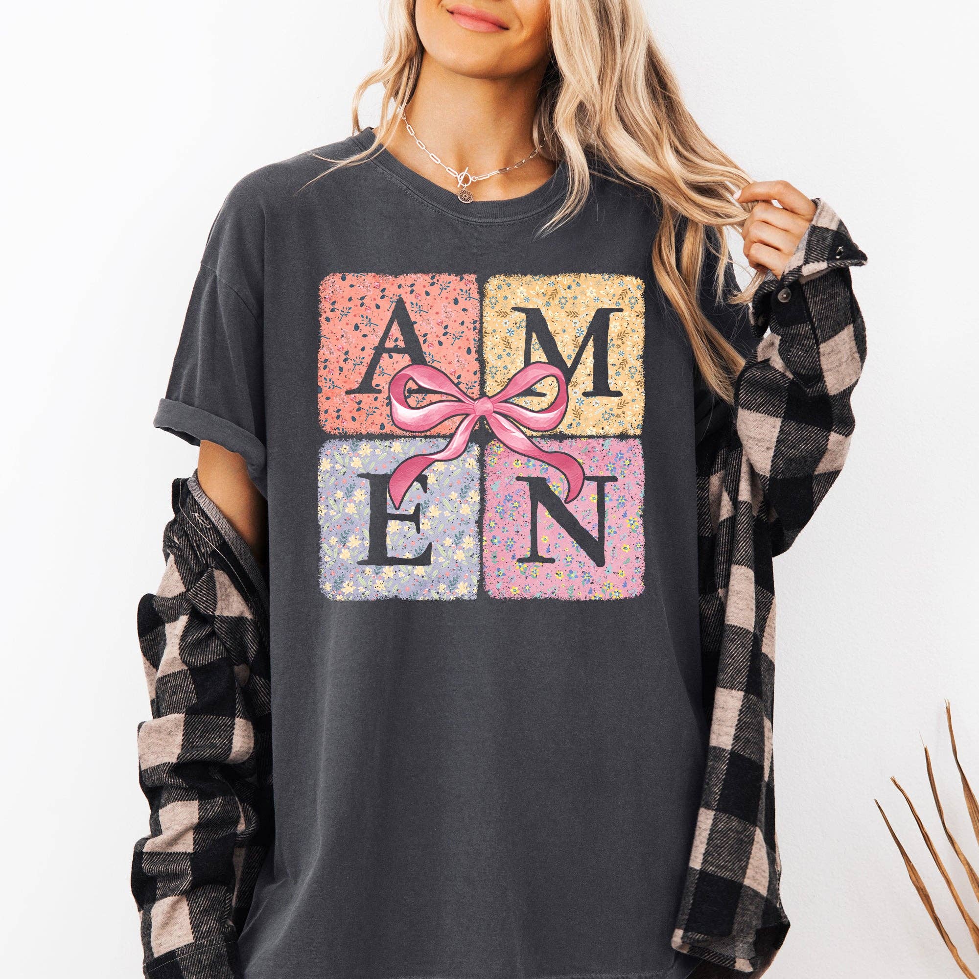 Colorful, Floral, Amen, Ribbon Christian, Jesus Faith Tshirt