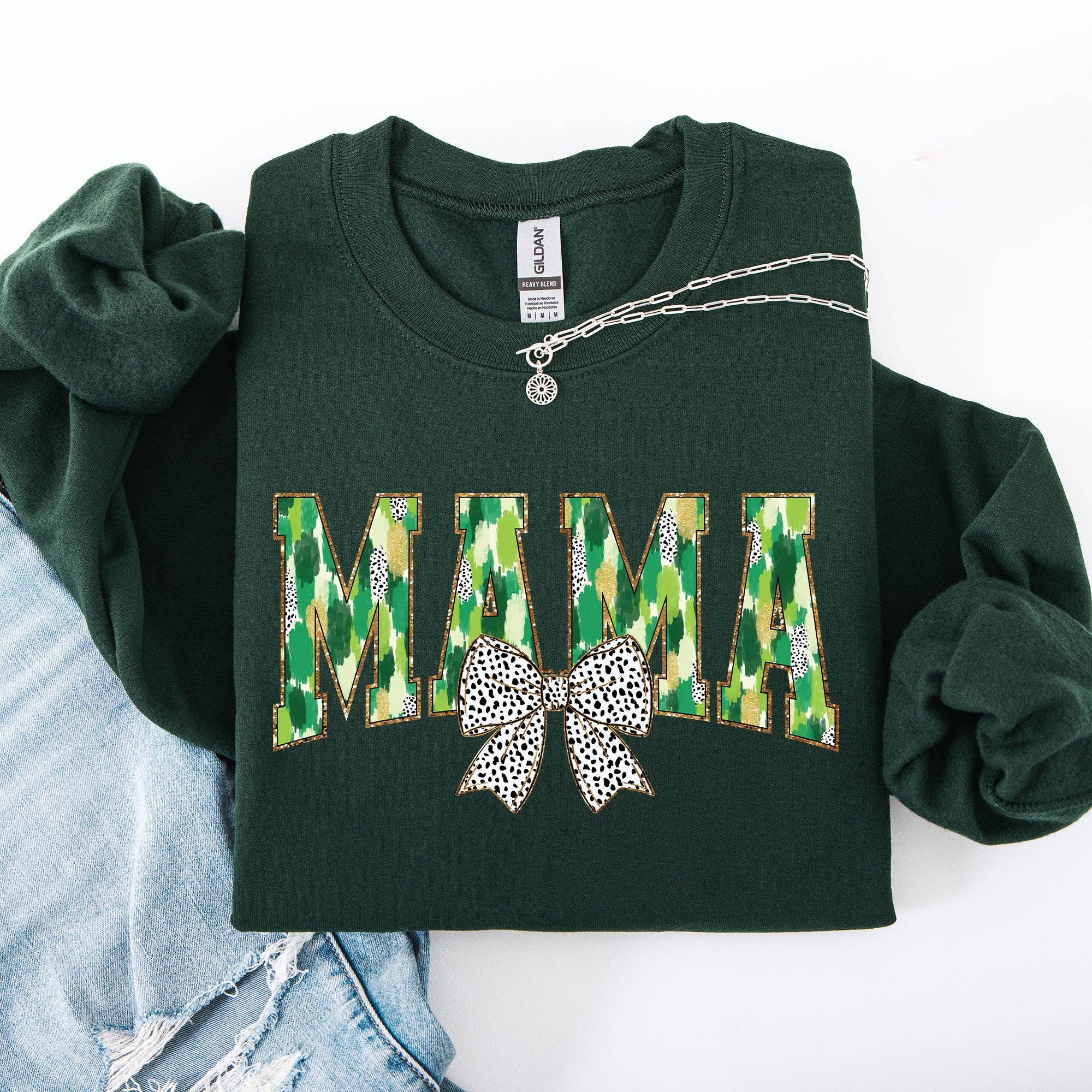 Mama, Painted, Dalmatian Bow, St Patrick's Day Sweatshirt
