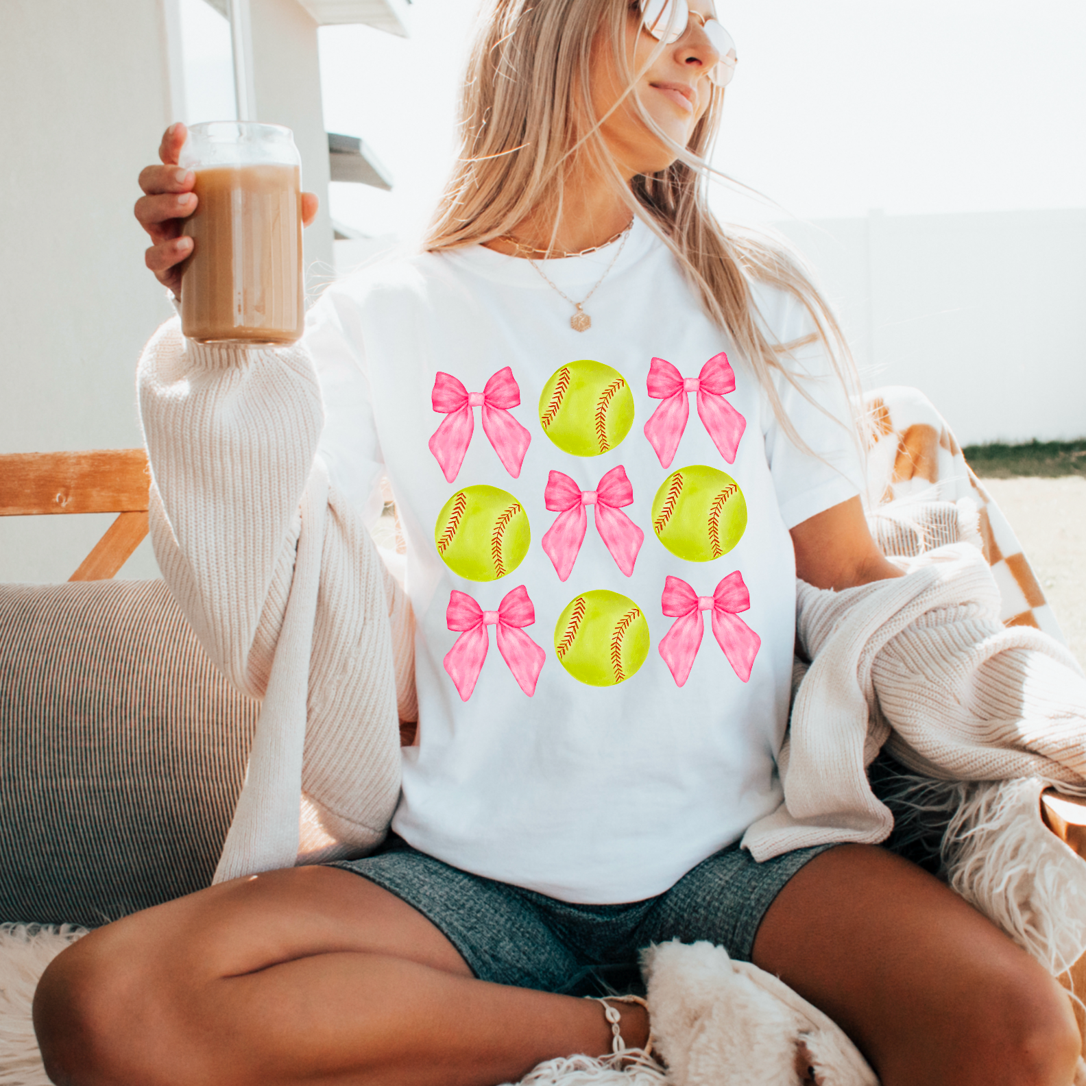 Softball Coquette Bow Comfort Color Graphic Tee