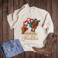 Christmas Western Santa Steer Wrestling Sweatshirt