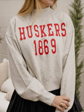 Huskers College Block Puff Ink Gray Mock Neck Sweatshirt