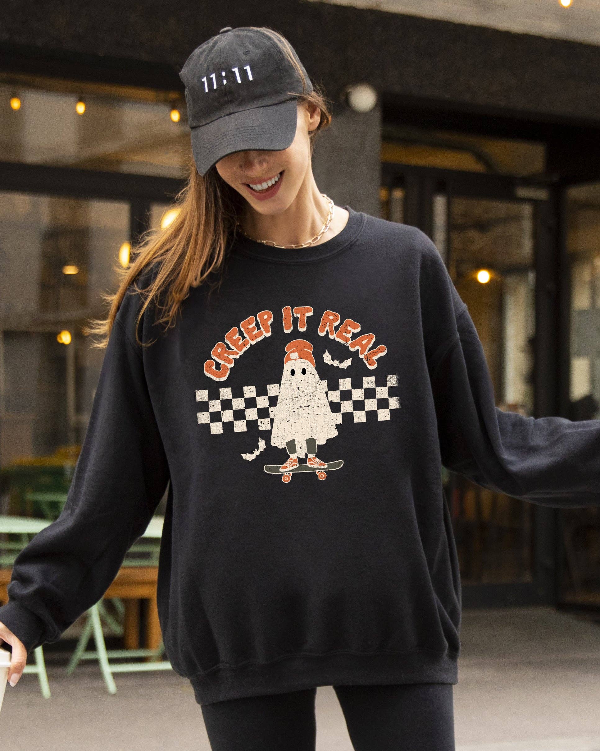 Creep It Real, Ghost, Retro,Skeleton, Halloween Sweatshirt