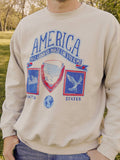 4th of July America Patch Sand Thrifted Graphic Sweatshirt