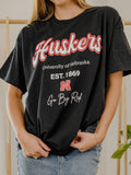 Nebraska Corn Huskers Letterman Black Thrifted Tee