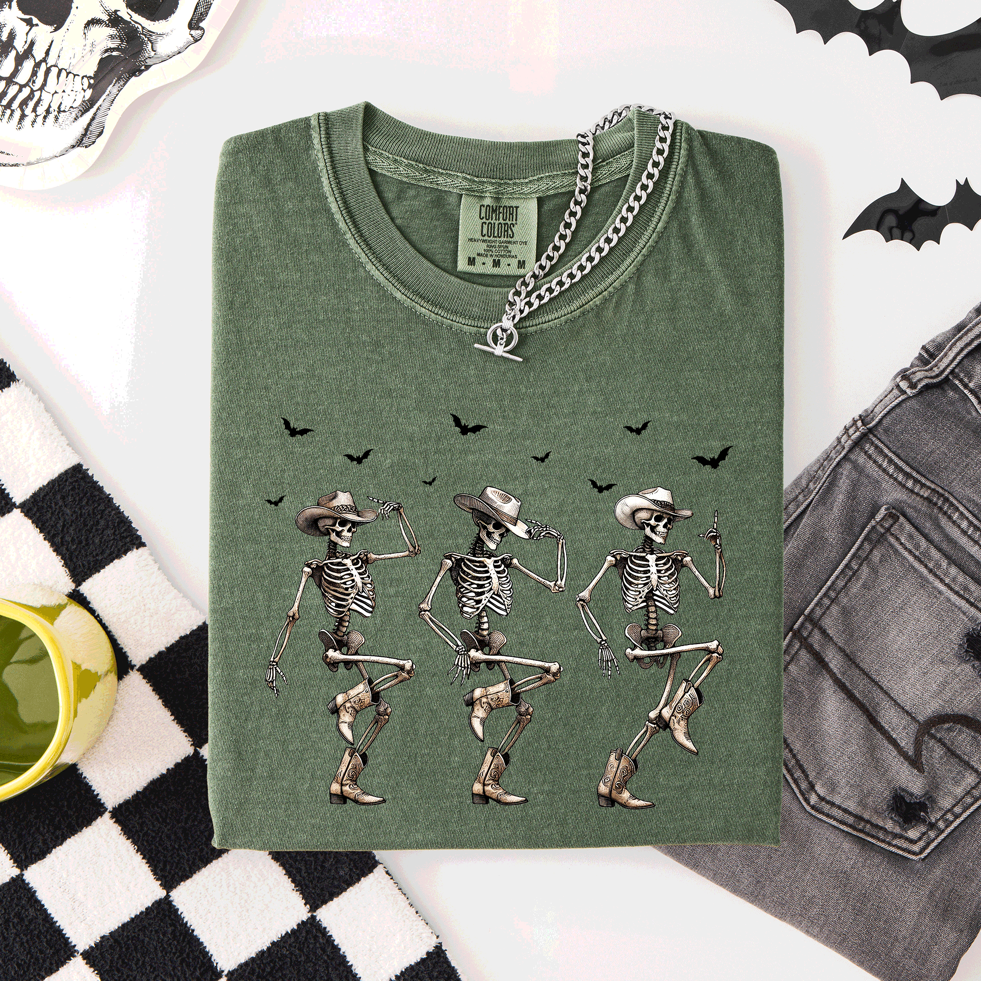 Dancing Cowboy Skeletons, Halloween Bats T-Shirt