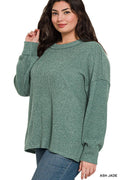 1014 Plus Brushed Ribbed Hacci Exposed Seam Drop Shoulder Sweater