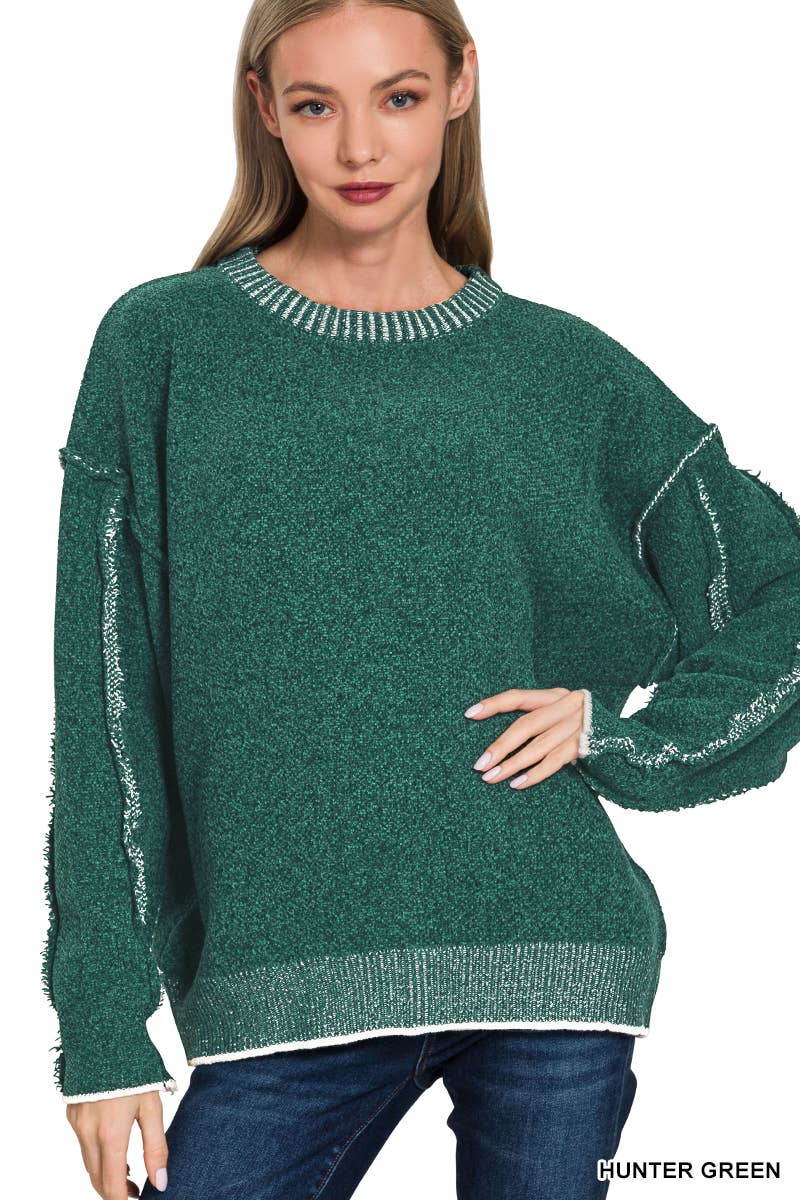 0806 Exposed Seam Round Neck Sweater SI-28395