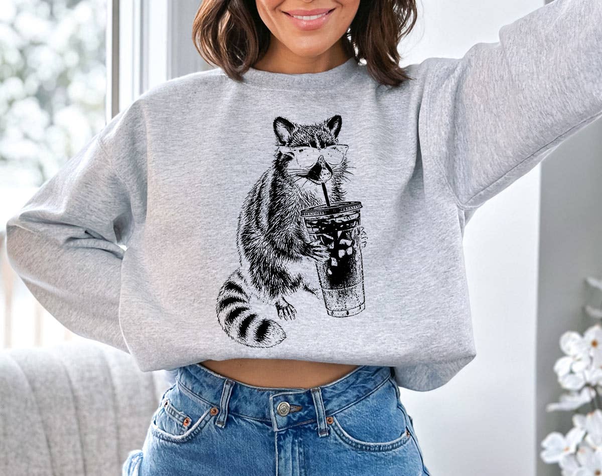 Raccoon Drinking Iced Coffee - Funny Animal Sweatshirt
