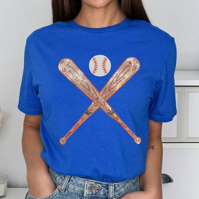 Sequin Bats and Baseball Patch Royal Everyday Tee