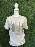 Merry Christmas Trees On Silver Tee