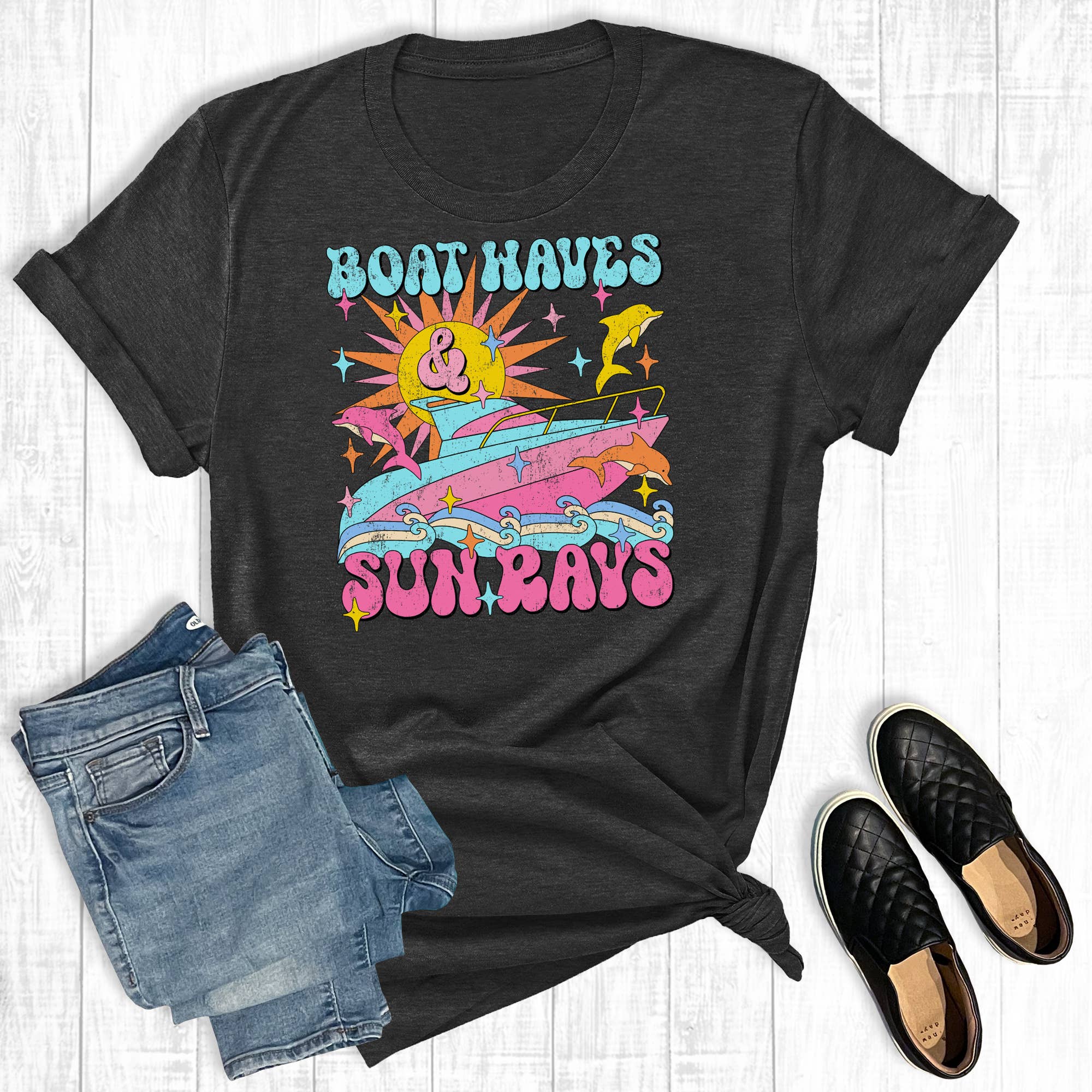 Boat Waves and Sun Rays Graphic Tee