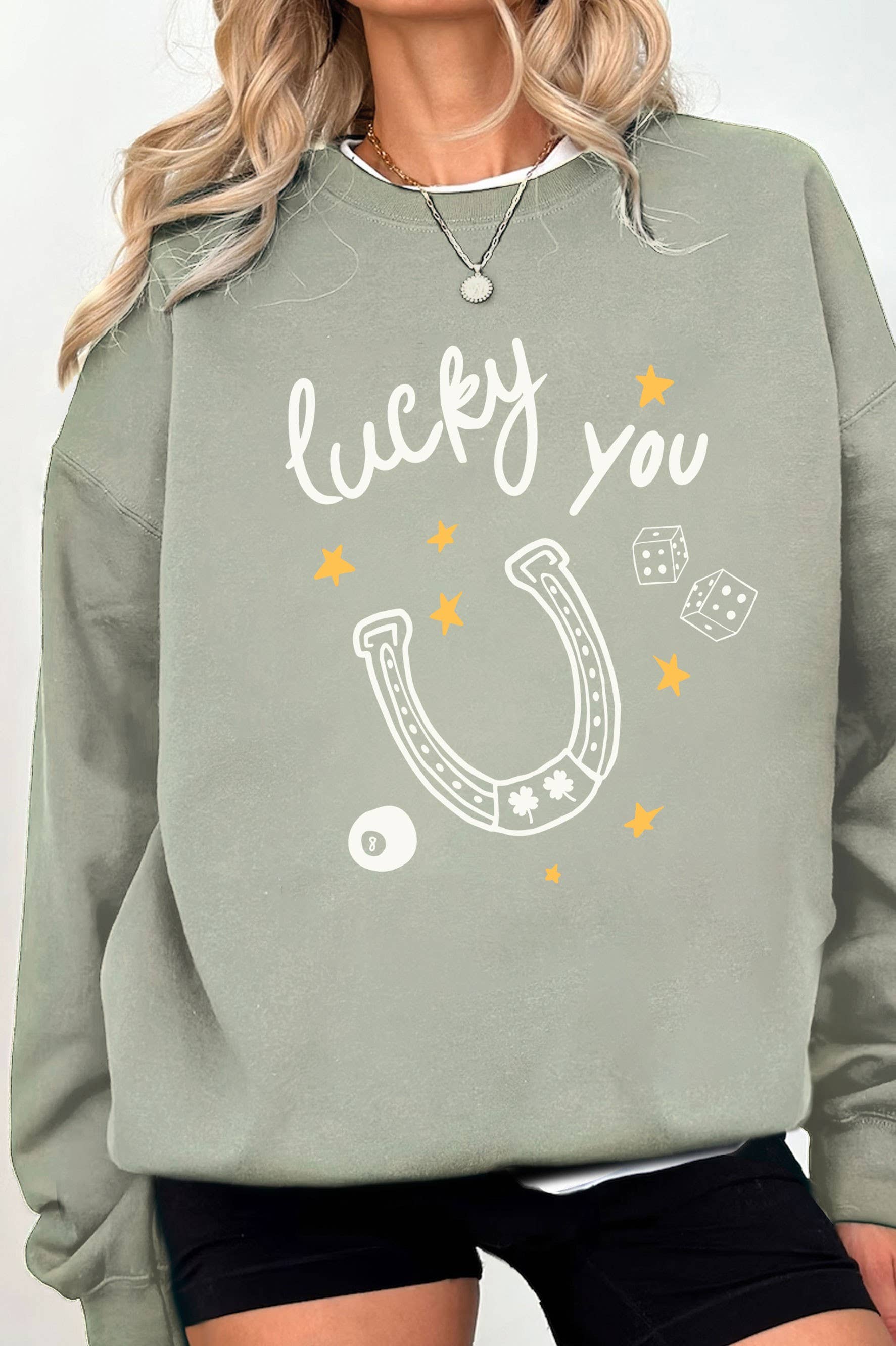 Lucky You Horseshoe Graphic Brushed Sweatshirts