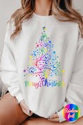 Rainbow Foil Christmas Tree Graphic Brushed Sweatshirts