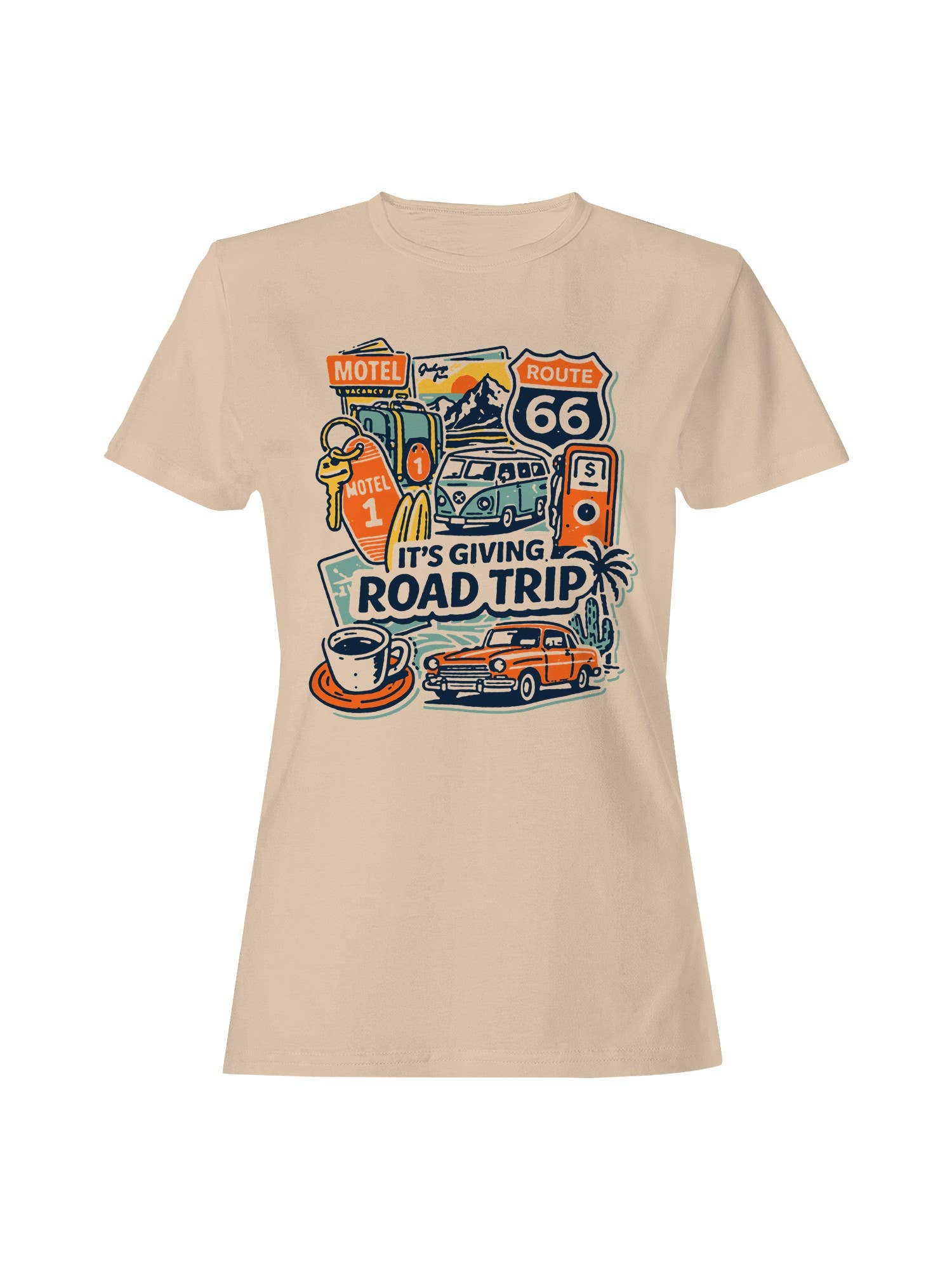 Roadtrip USA Vintage Route 66 Road Trip Art Women's Tee