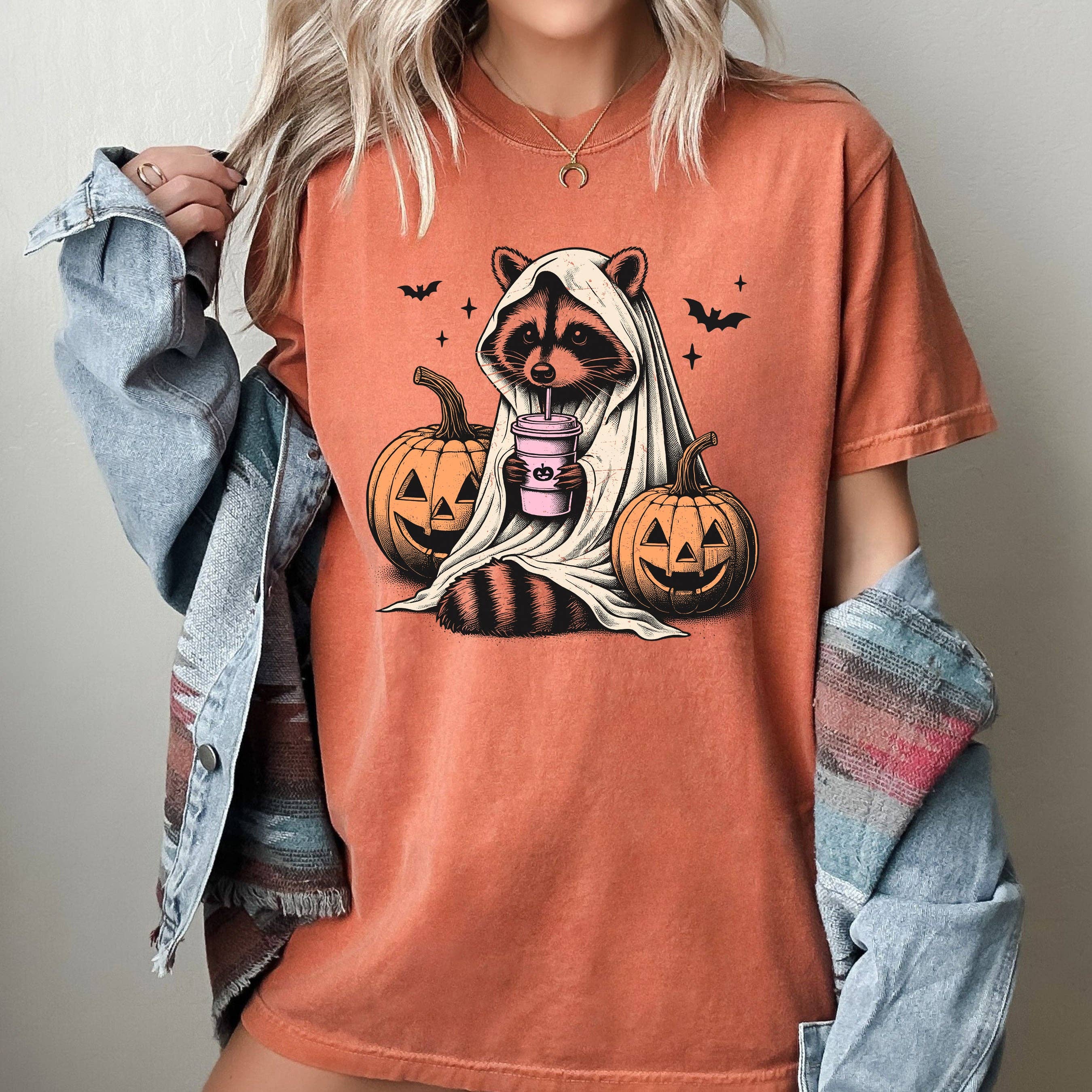 Racoon, Animal, Coffee Farm, Ghost, Western Halloween Tshirt