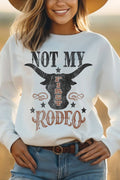 Not My First Rodeo Cow Skull Graphic Brushed Sweatshirts