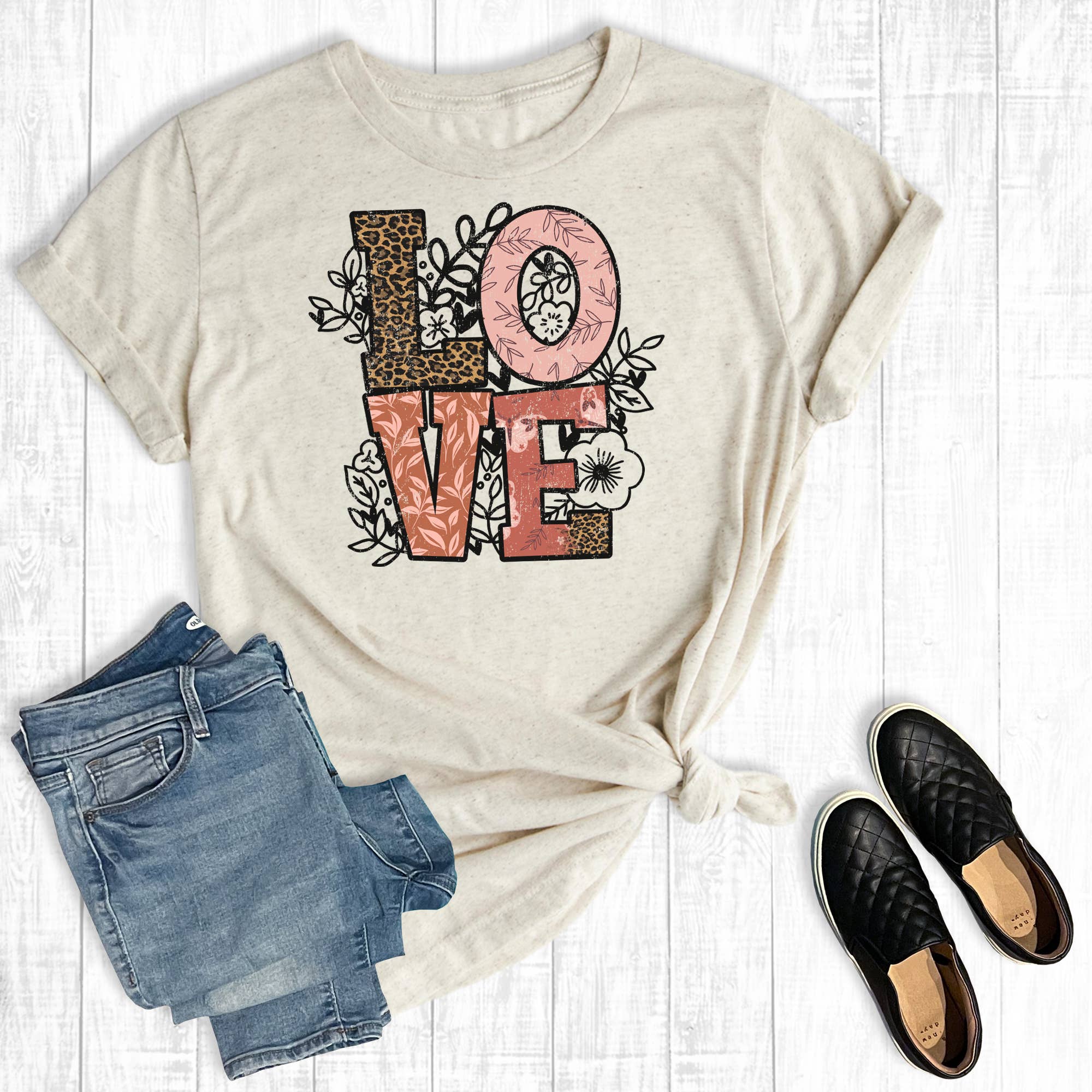 Love Leopard Floral Graphic Tee