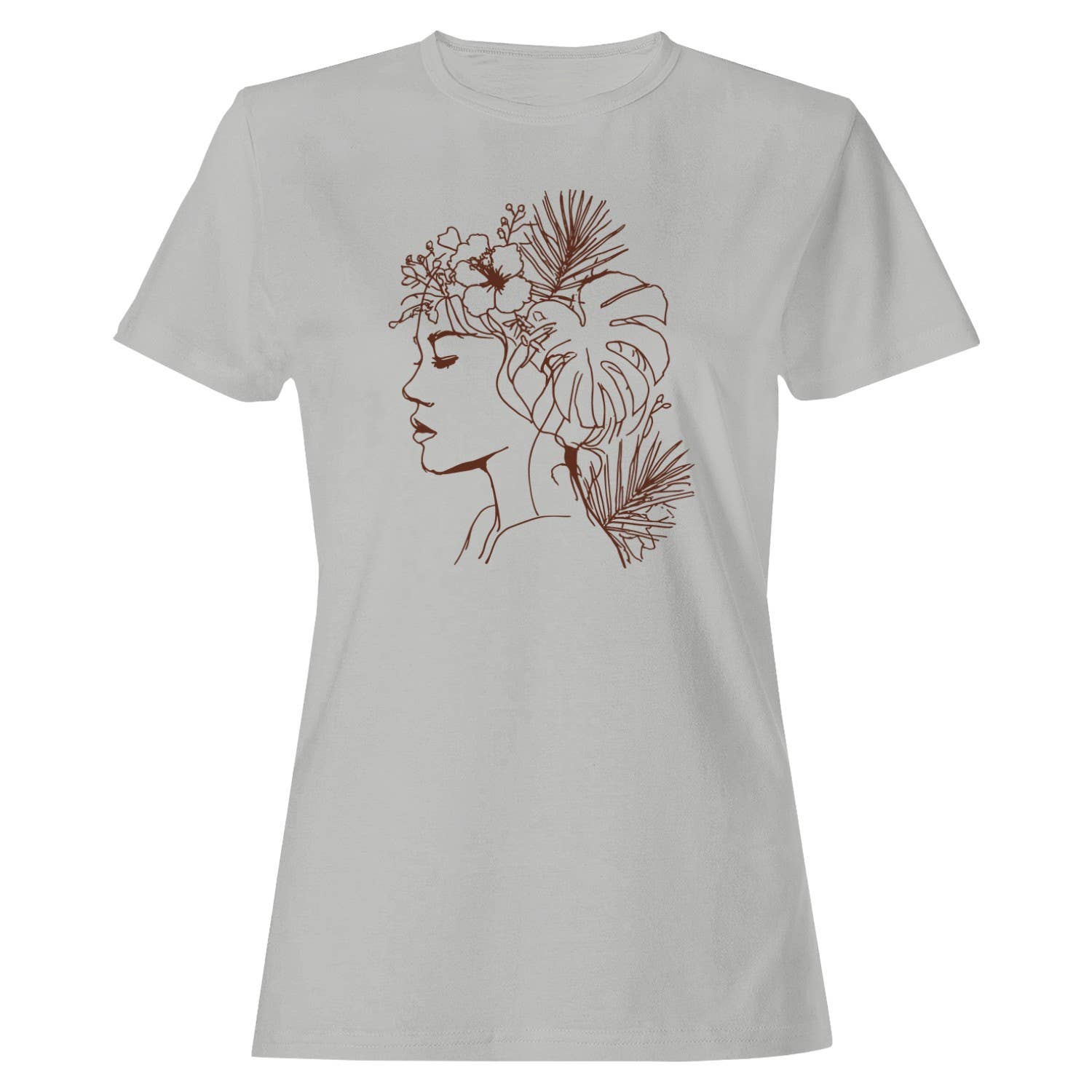 Boho Floral Woman Line Art Illustration Women's T-Shirt