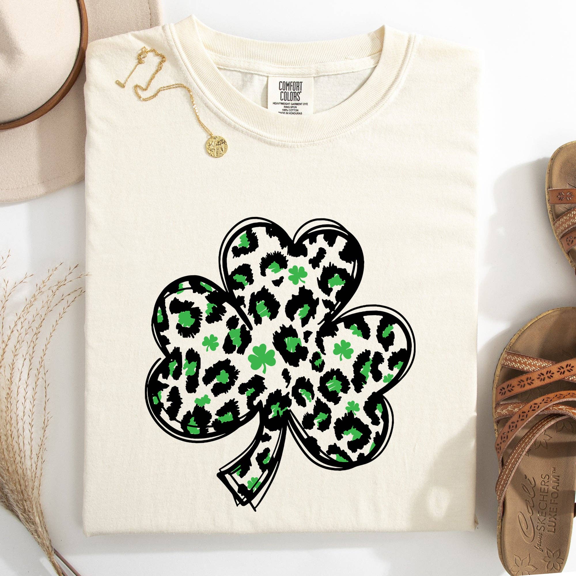 Leopard Print St Patrick's Day Shamrock Clover Lucky Tshirt