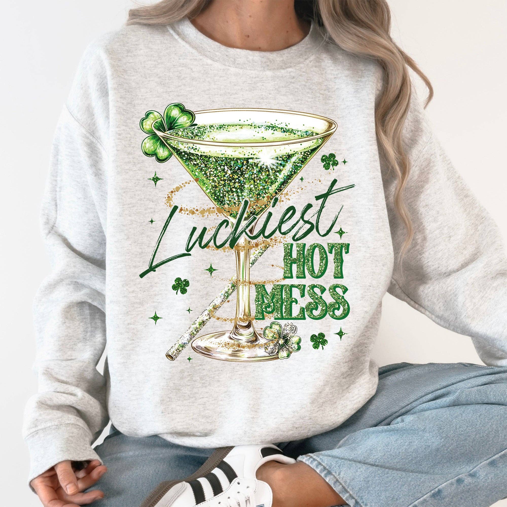 Glittery, Luckiest Hot Mess, St Patrick's Day, Sweatshirt