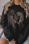 Sun and Moon Tiger Graphic Brushed Sweatshirts