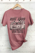 Ride Hard Vintage Rider Car Graphic Tshirts