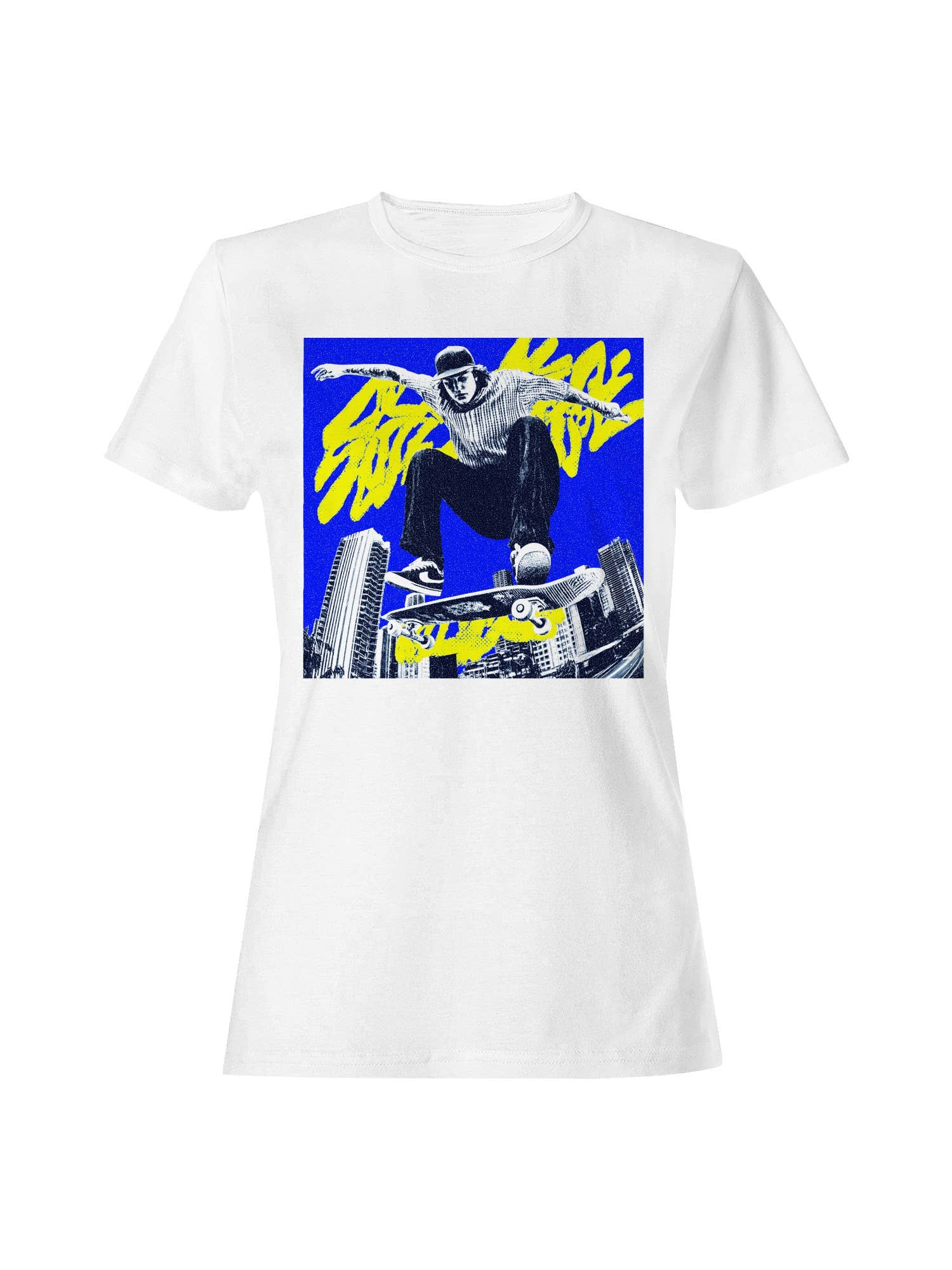 Urban Skater in Vibrant Cityscape Women's T-Shirt