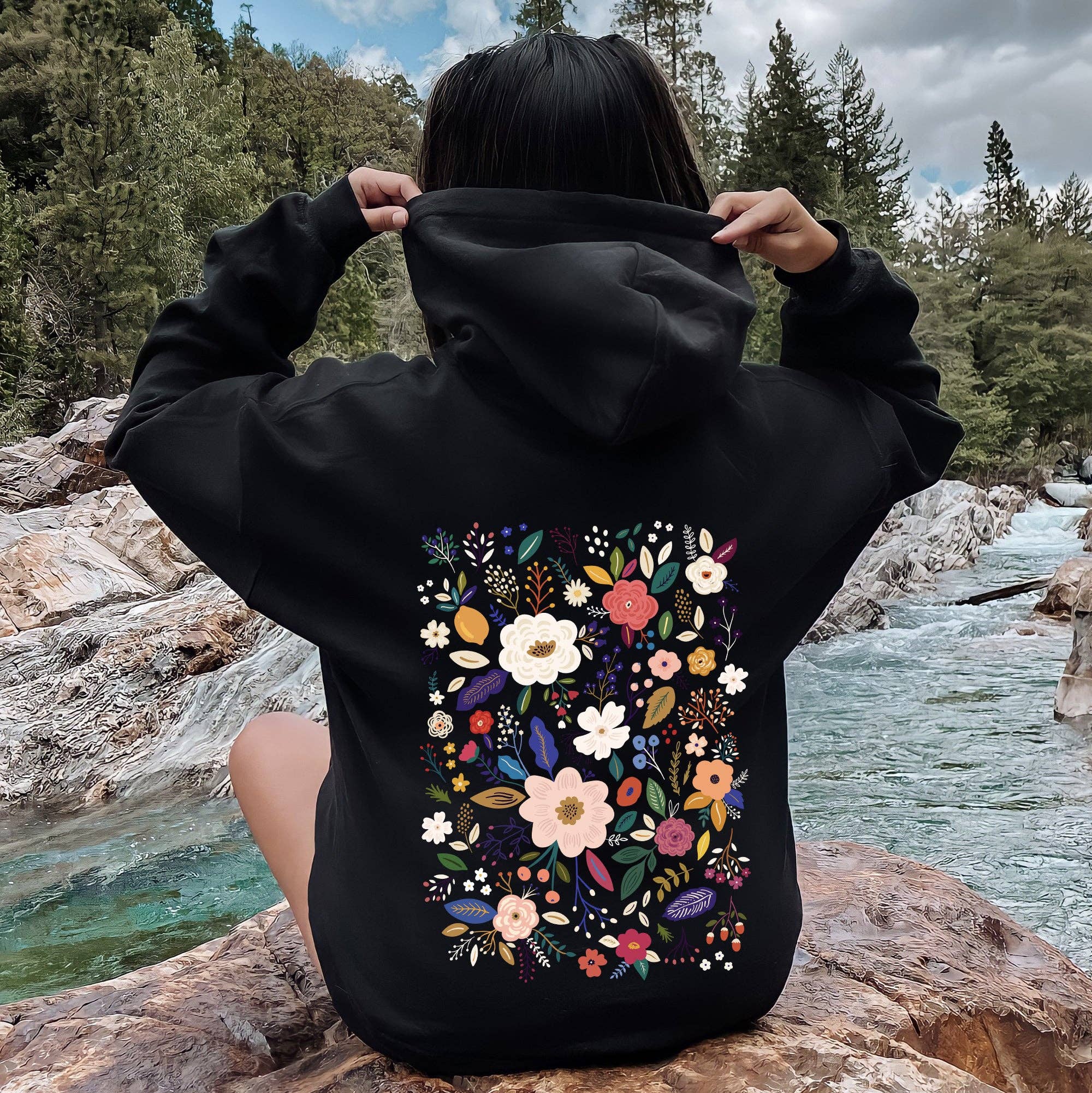Flower Field, Whimsical Colorful Floral Hoodie